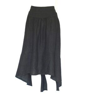 Elissia Asymmetrical Linen Skirt With Waist Detail & Tie - Italy